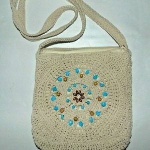Small crossbody purse stone beads crochet knit